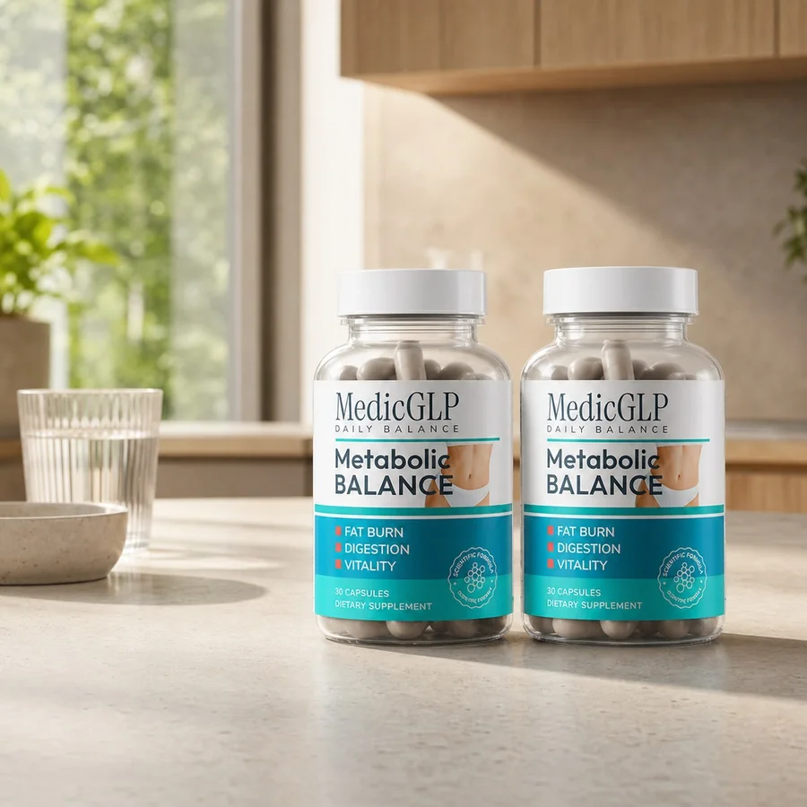 Zwei MedicGLP Flaschen auf einer Küchenfläche